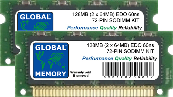 128MB (2 x 64MB) EDO 72-PIN SODIMM MEMORY RAM KIT FOR LAPTOPS/NOTEBOOKS